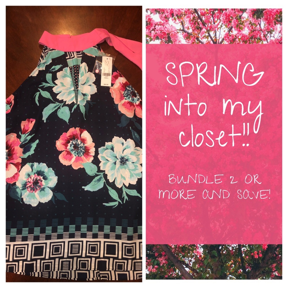 NWT 7th Avenue Navy Tie Detail Halter Blouse